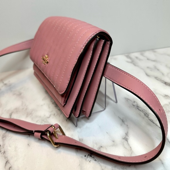EUC Coach Linear Quilted Pink Nappa Leather 2 Way Belt Bag Crossbody - Picture 6 of 17